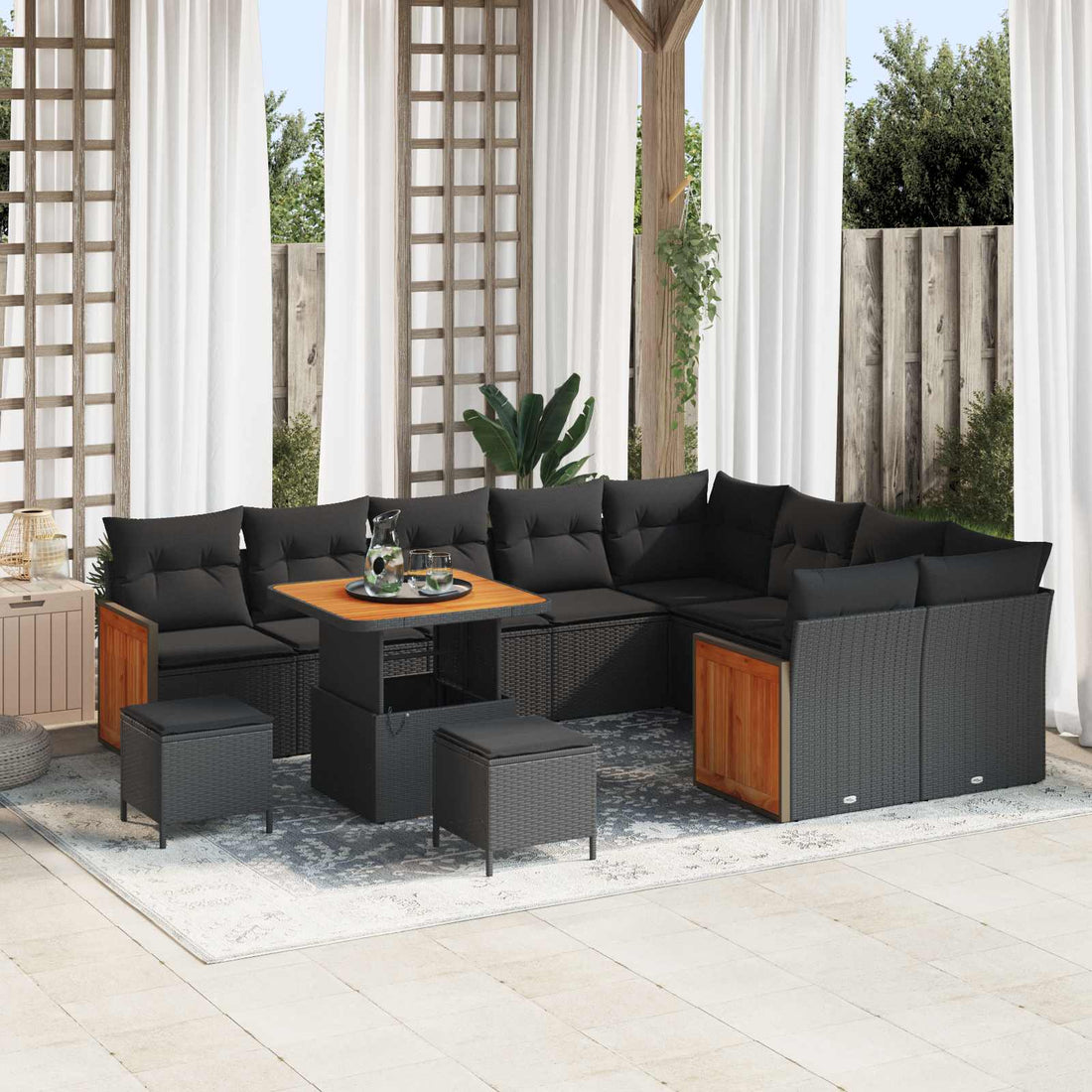 vidaXL Conjunto de sofás de jardín 12 uds. 12-Número de plazas Negro