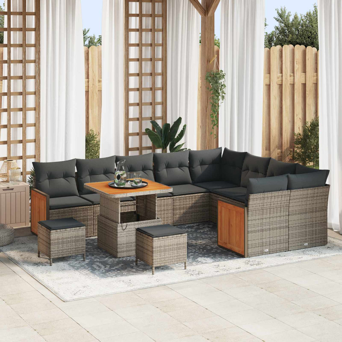 vidaXL Conjunto de sofás de jardín 12 uds. 12-Número de plazas Gris