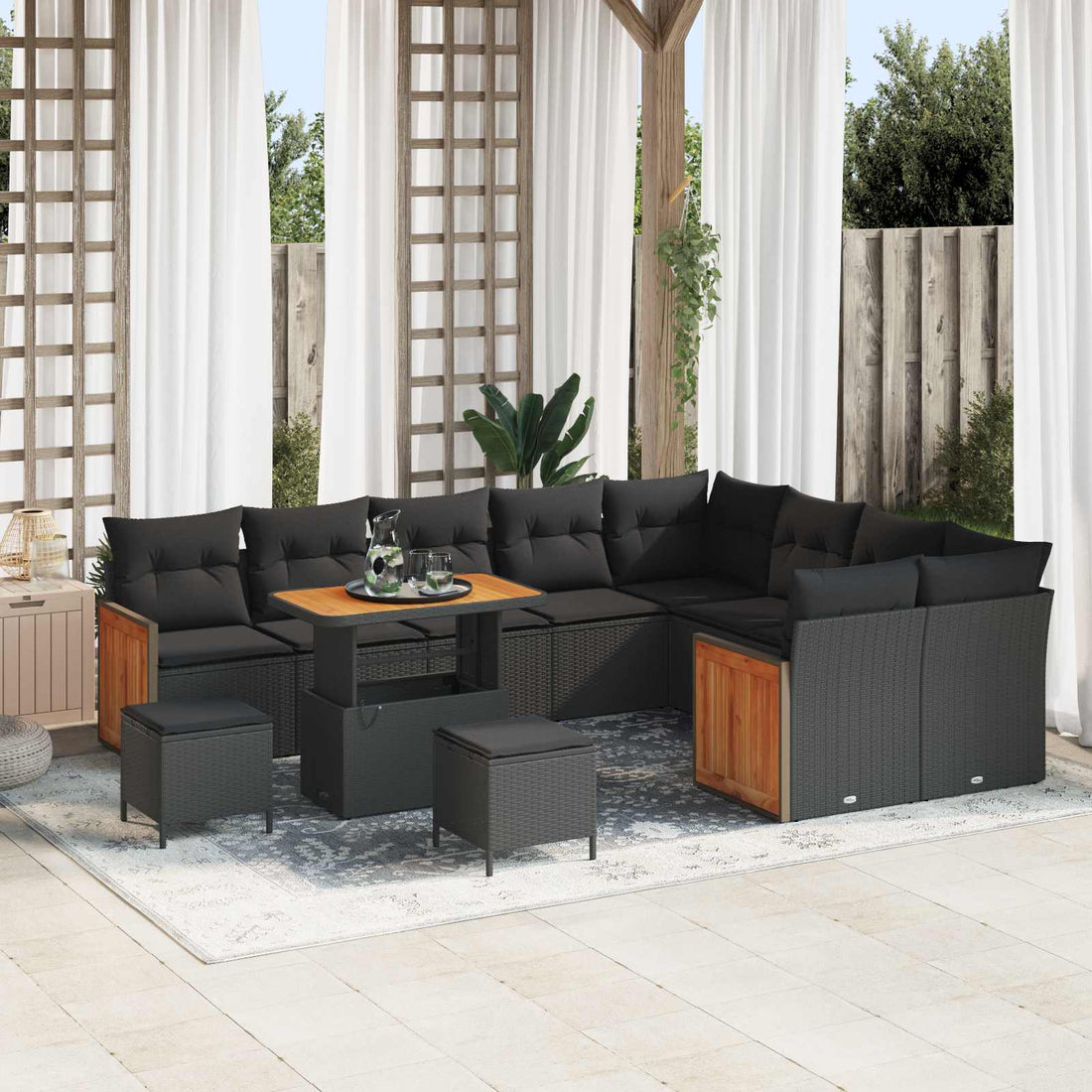vidaXL Conjunto de sofás de jardín 12 uds. 12-Número de plazas Negro
