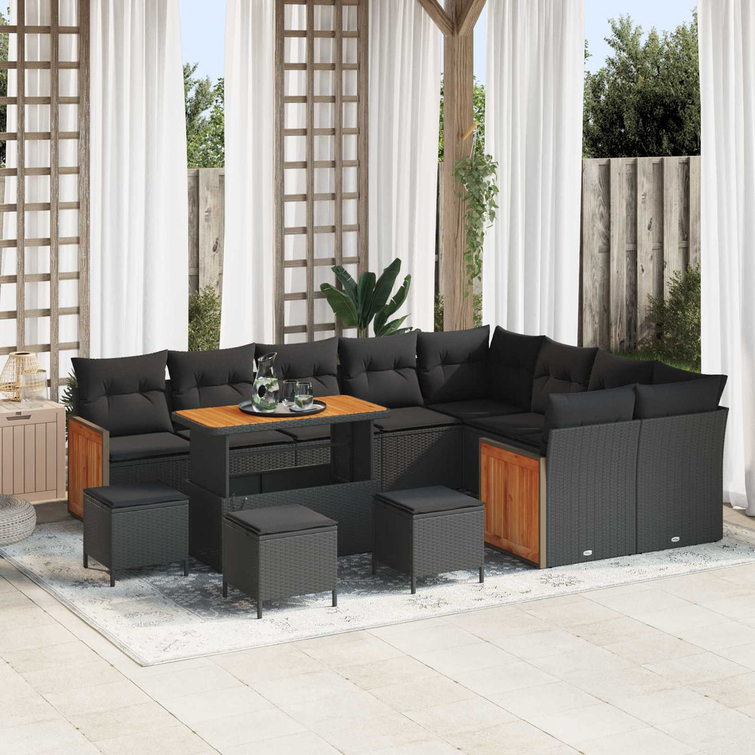 vidaXL Conjunto de sofás de jardín 13 uds. 13-Número de plazas Negro