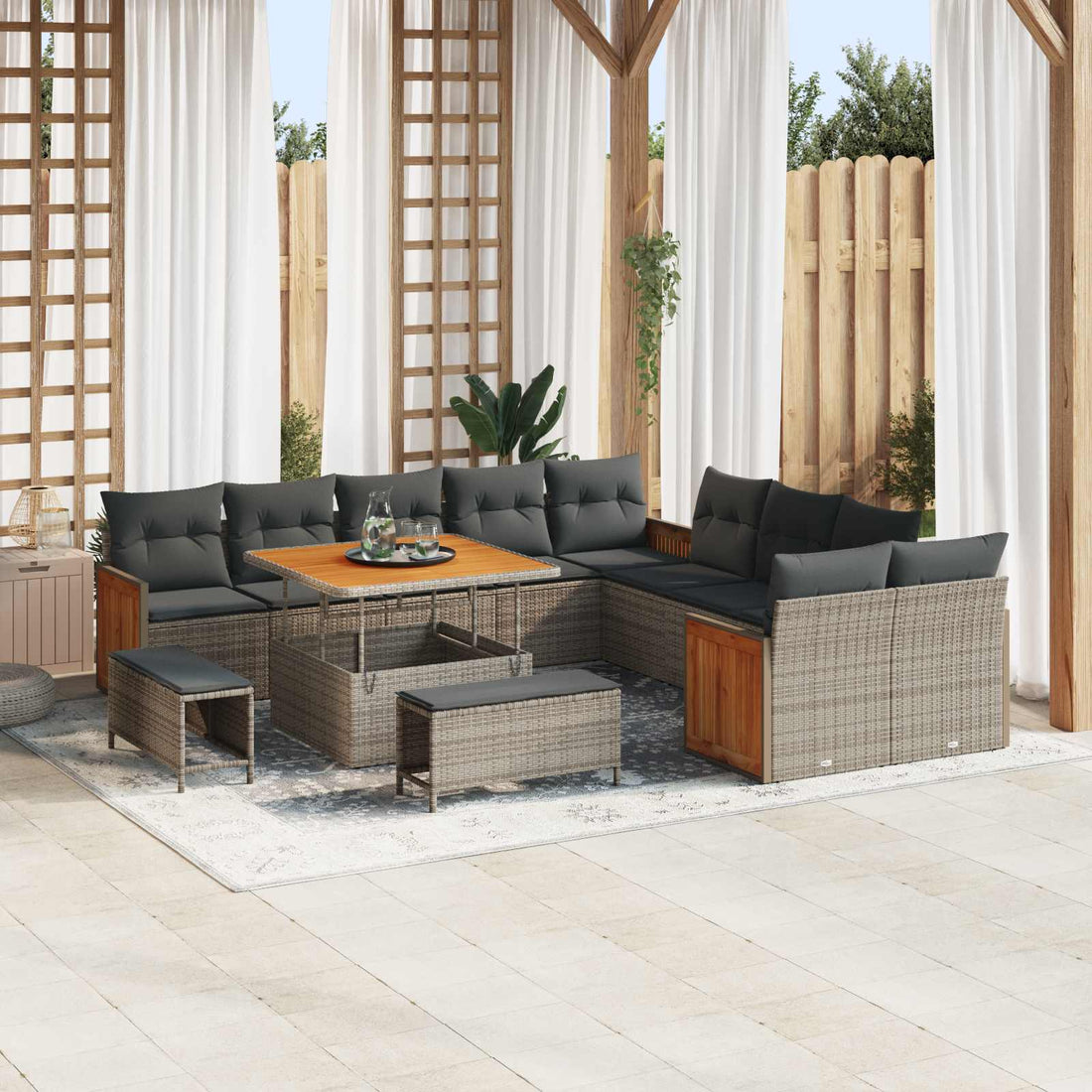 vidaXL Conjunto de sofás de jardín 13 uds. 13-Número de plazas Gris