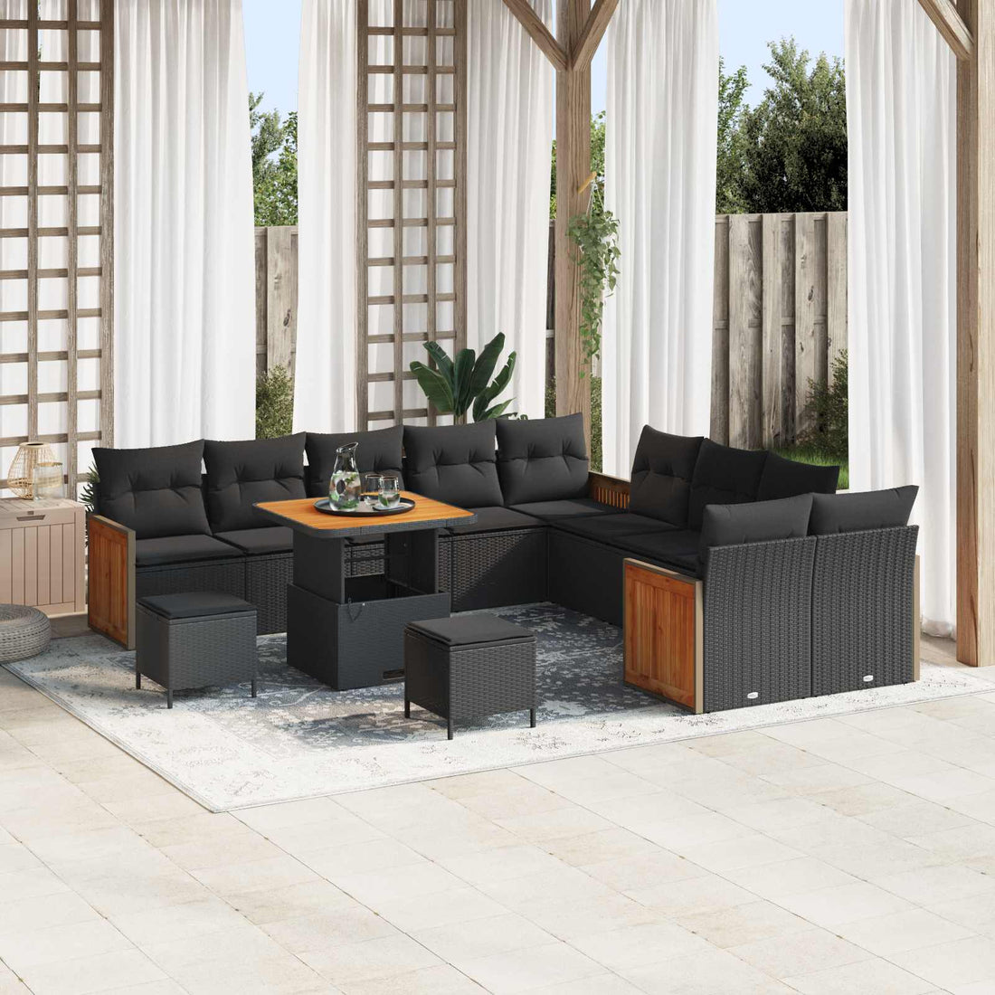 vidaXL Conjunto de sofás de jardín 13 uds. 13-Número de plazas Negro