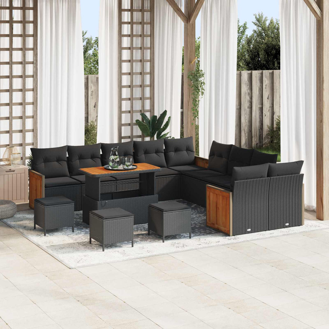 vidaXL Conjunto de sofás de jardín 14 uds. 14-Número de plazas Negro