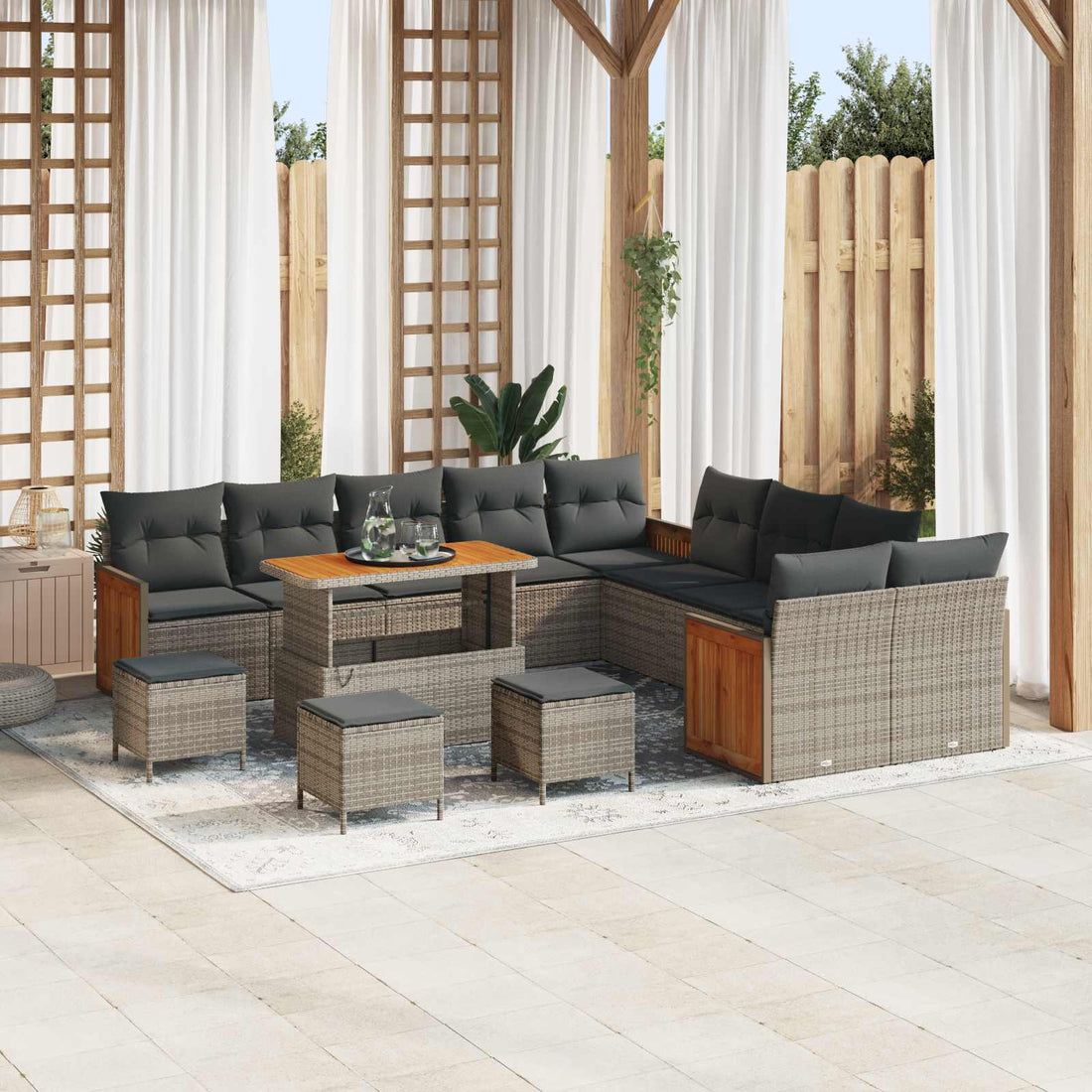 vidaXL Conjunto de sofás de jardín 14 uds. 14-Número de plazas Gris