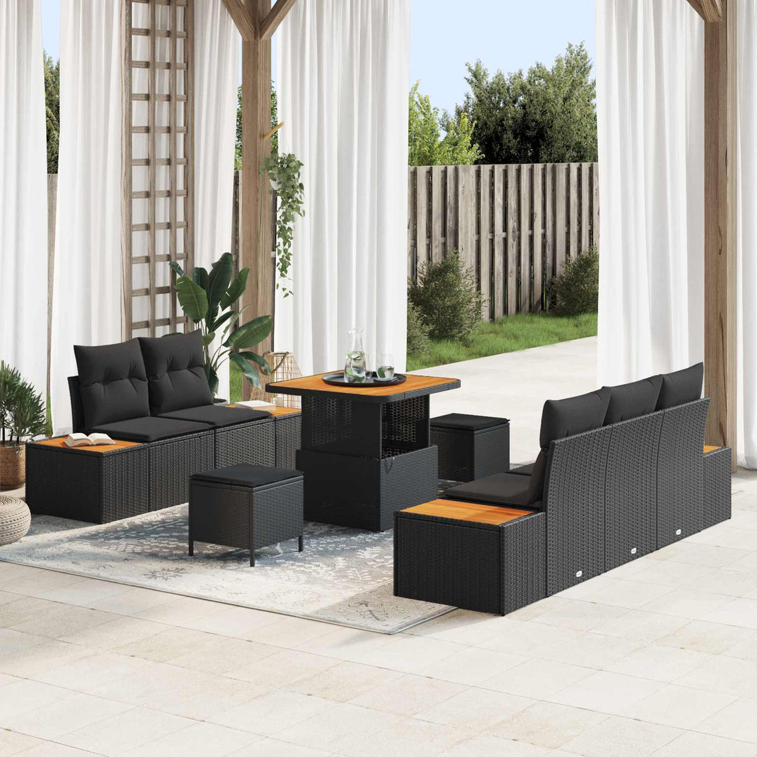 vidaXL Conjunto de sofás de jardín 8 pcs 7-Seater Negro