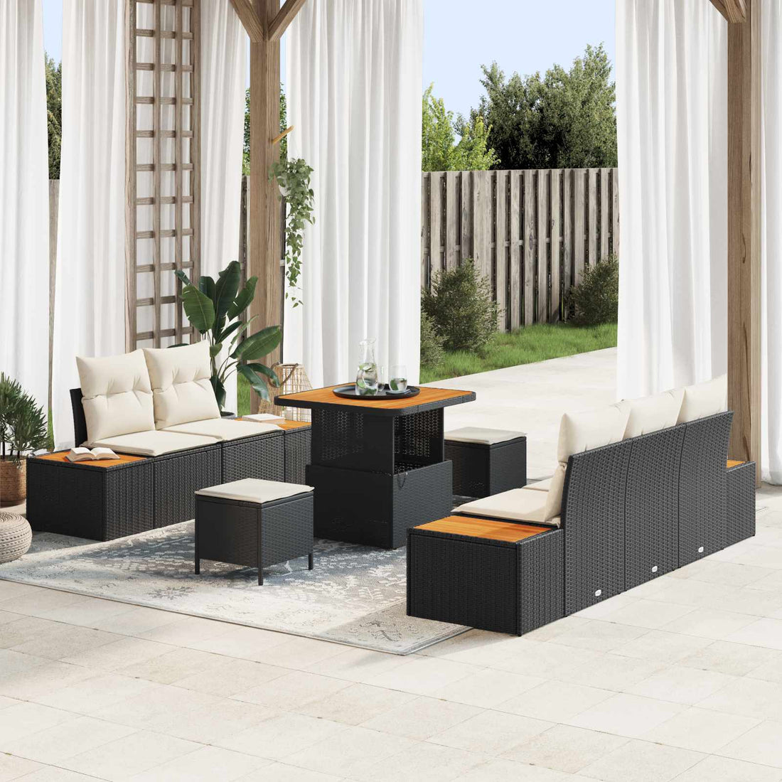vidaXL Conjunto de sofás de jardín 8 pcs 7-Seater Negro y crema