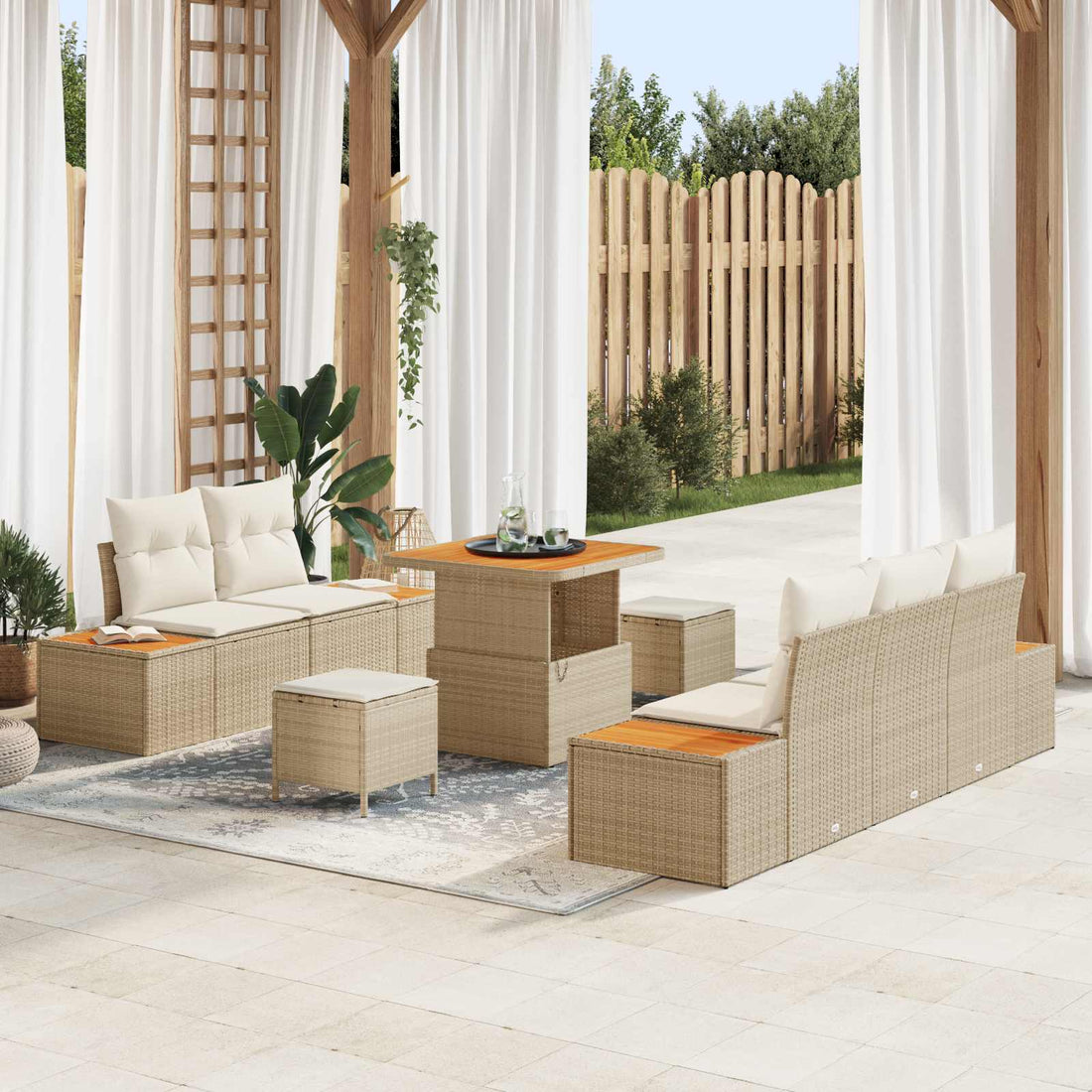 vidaXL Conjunto de sofás de jardín 8 pcs 7-Seater Beige y Crema