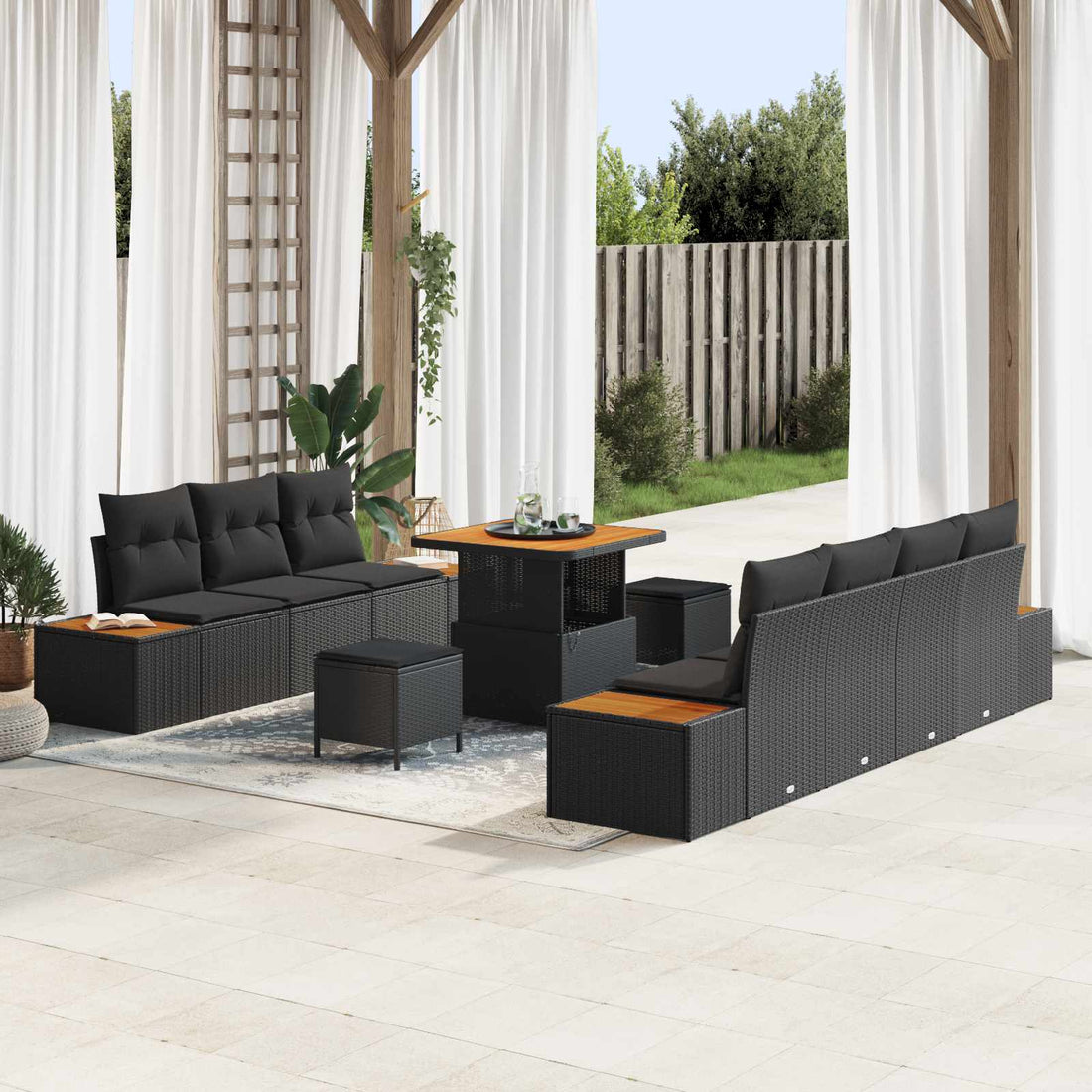 vidaXL Conjunto de sofás de jardín 10 uds. 9-Número de plazas Negro