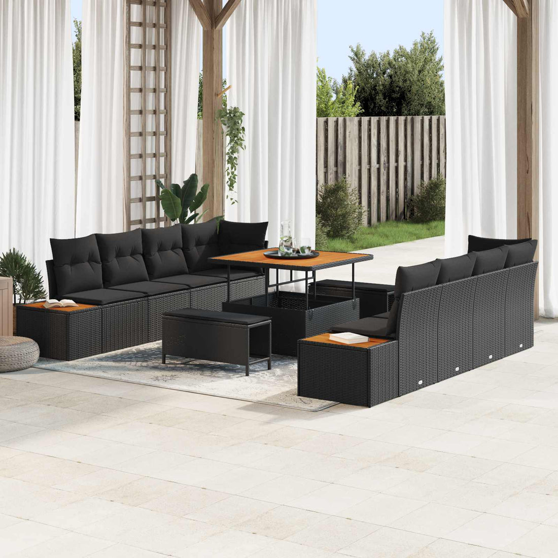 vidaXL Conjunto de sofás de jardín 11 uds. 10-Número de plazas Negro