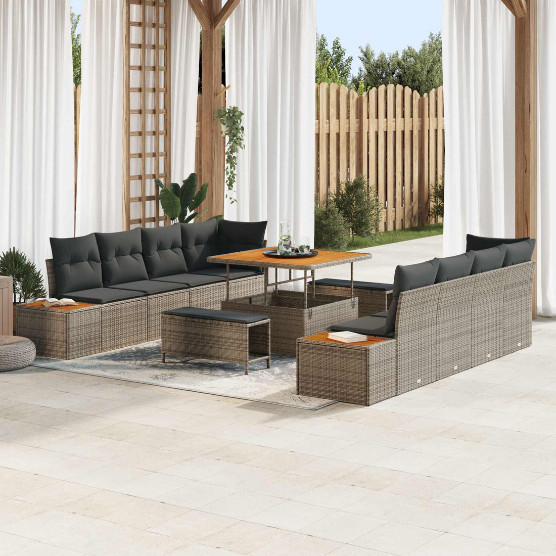 vidaXL Conjunto de sofás de jardín 11 uds. 10-Número de plazas Gris