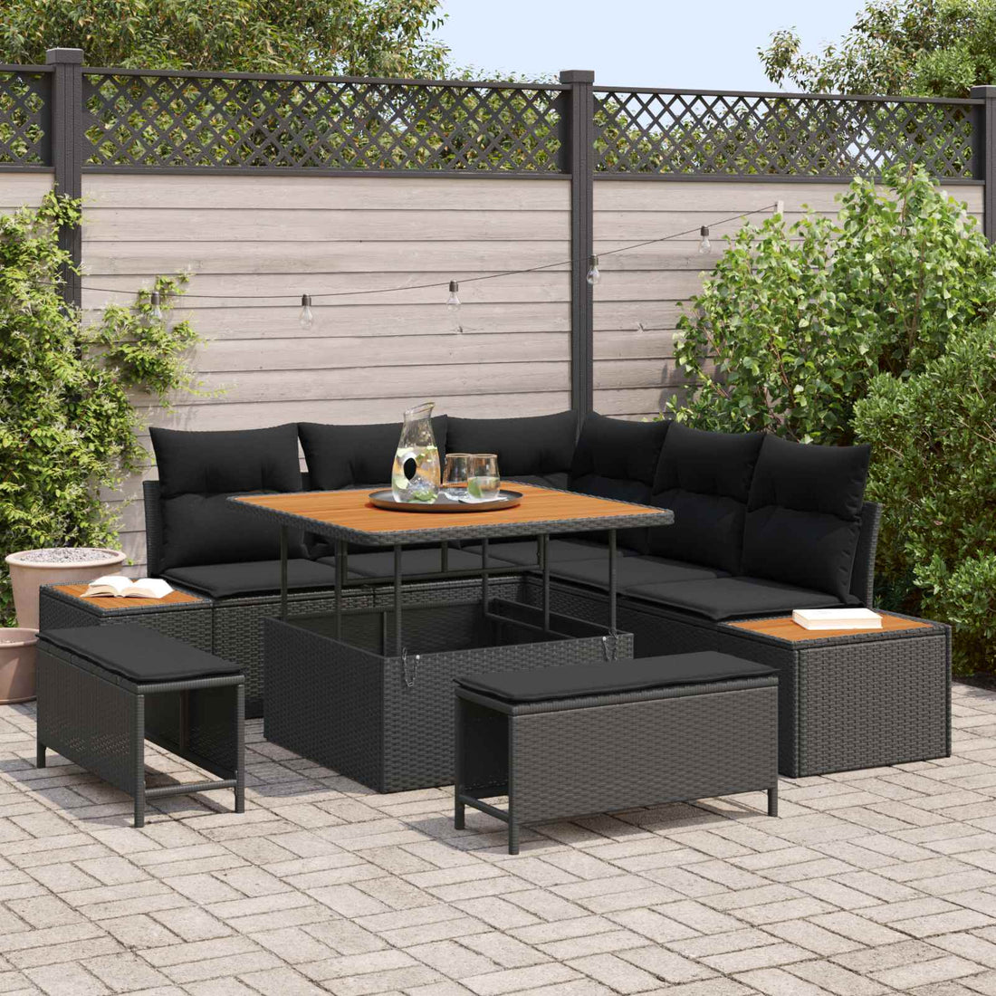 vidaXL Conjunto de sofás de jardín 8 uds. 7-Número de plazas Negro