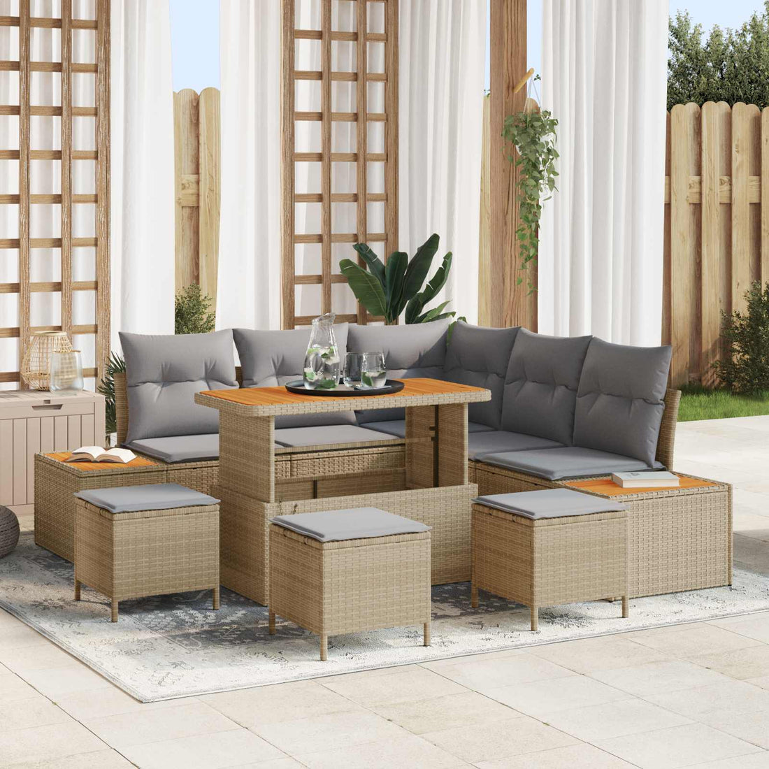 vidaXL Conjunto de sofás de jardín 9 uds. 8-Número de plazas
