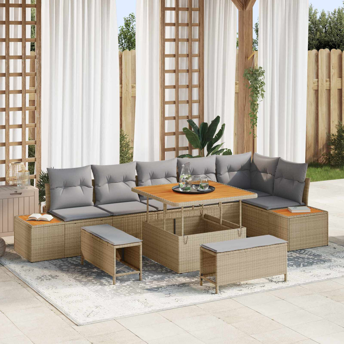 vidaXL Conjunto de sofás de jardín 9 uds. 8-Número de plazas