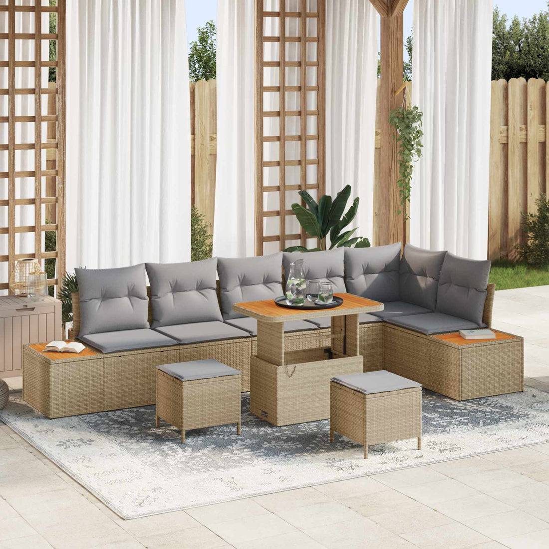 vidaXL Conjunto de sofás de jardín 9 uds. 8-Número de plazas