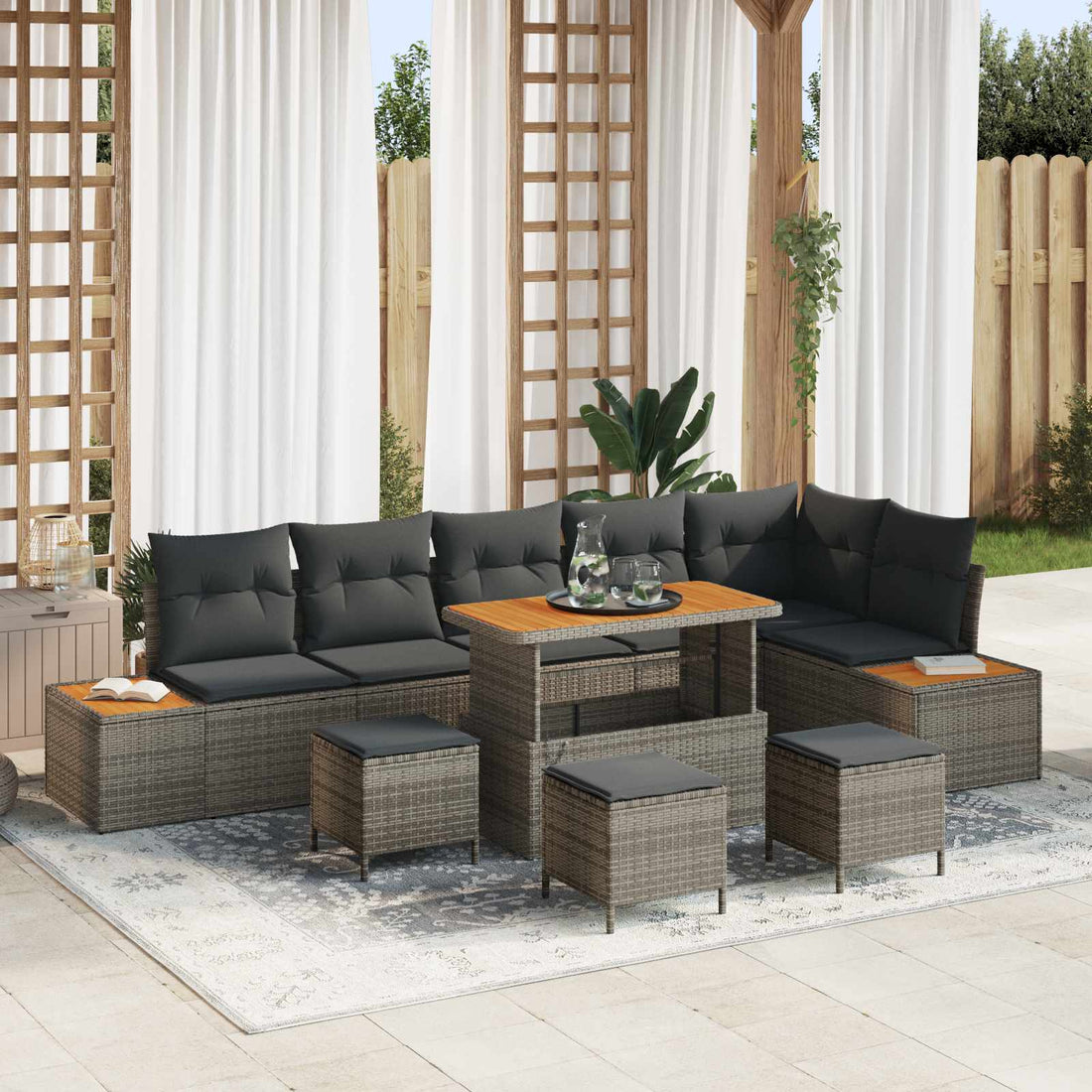 vidaXL Conjunto de sofás de jardín 10 uds. 9-Número de plazas Gris