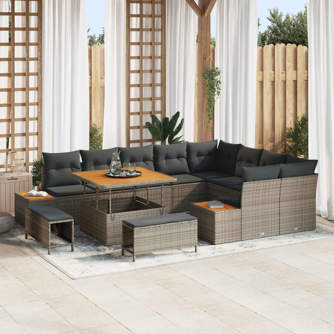 vidaXL Conjunto de sofás de jardín 12 uds. 11-Número de plazas Gris