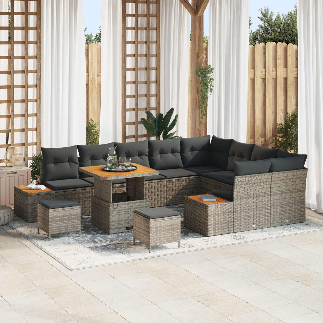 vidaXL Conjunto de sofás de jardín 12 uds. 11-Número de plazas Gris