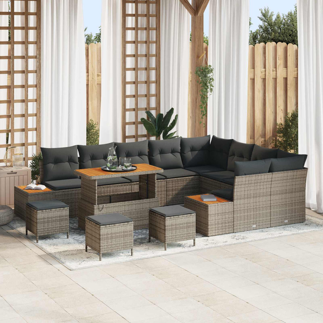 vidaXL Conjunto de sofás de jardín 13 uds. 12-Número de plazas Gris