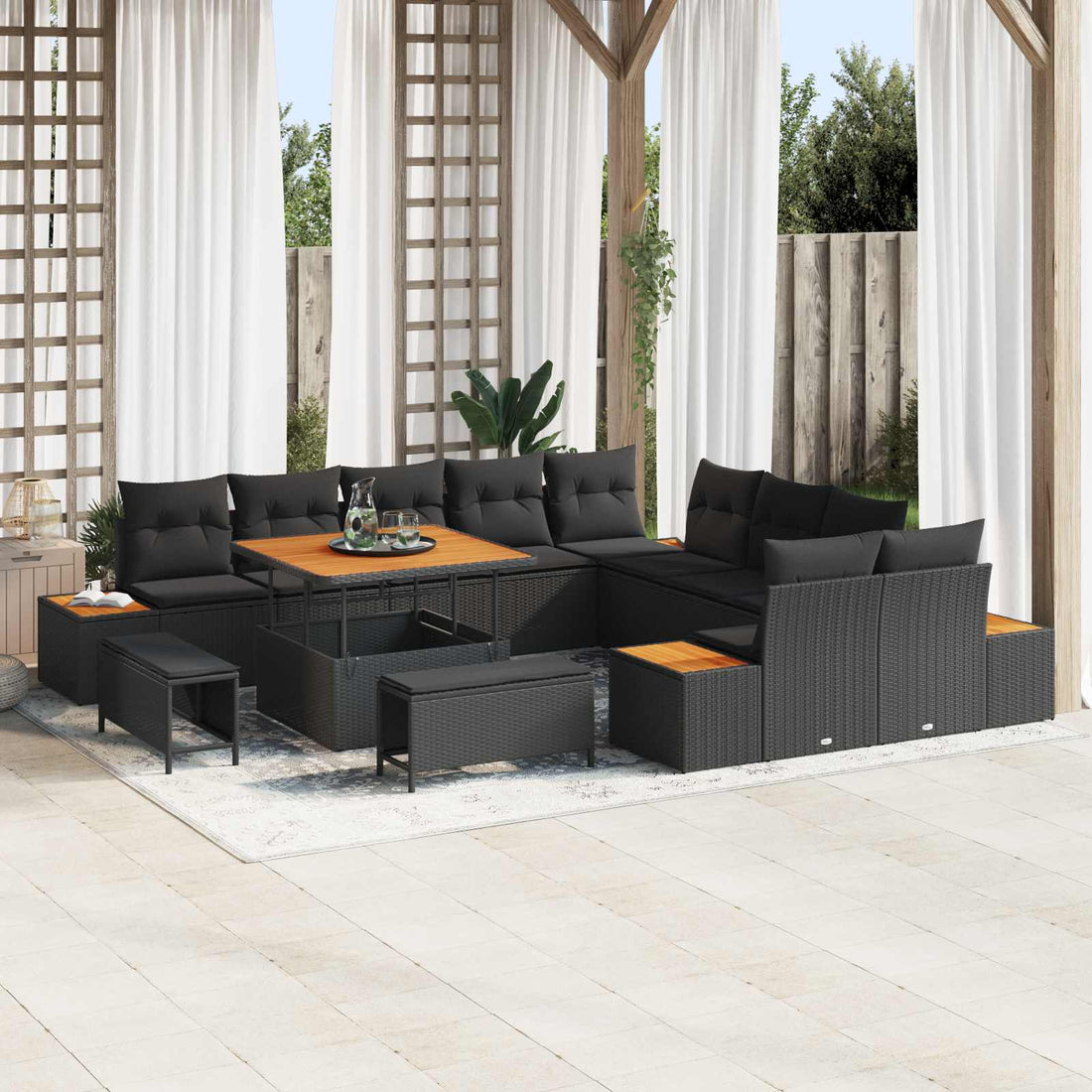 vidaXL Conjunto de sofás de jardín 13 uds. 12-Número de plazas Negro