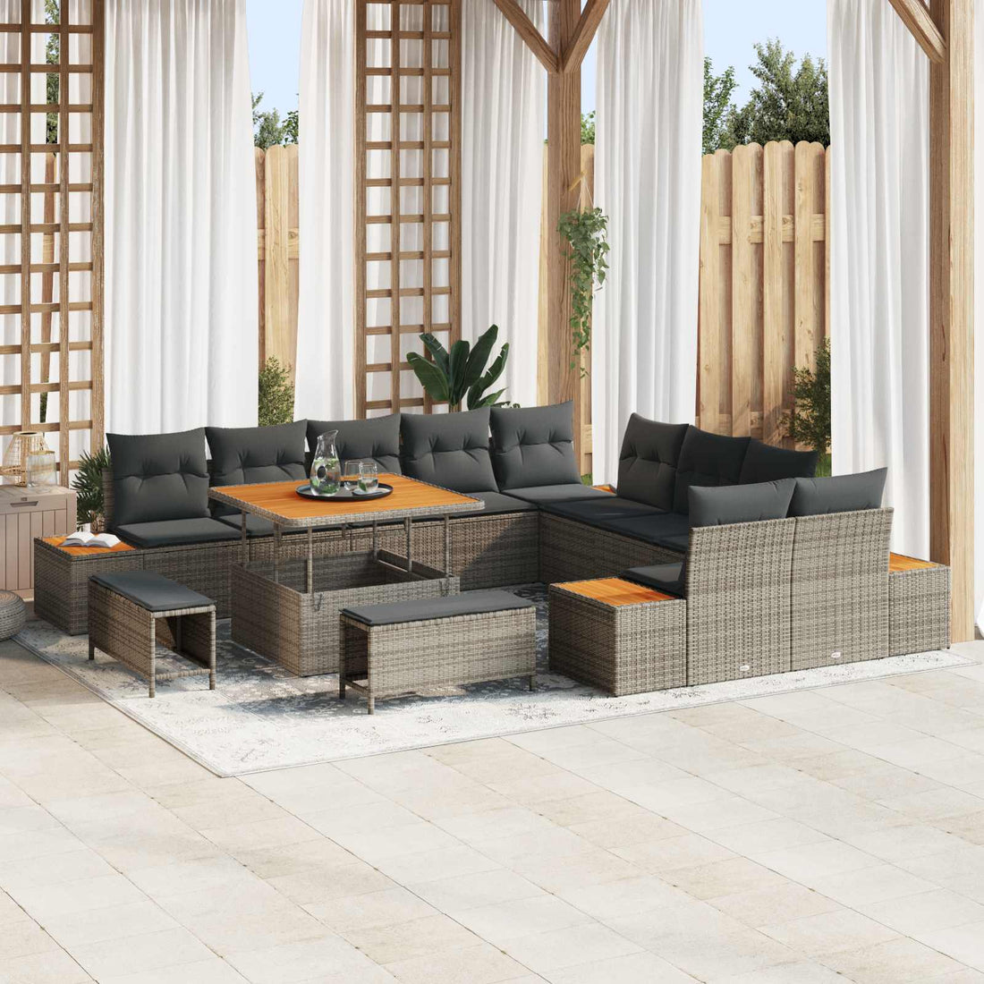 vidaXL Conjunto de sofás de jardín 13 uds. 12-Número de plazas Gris