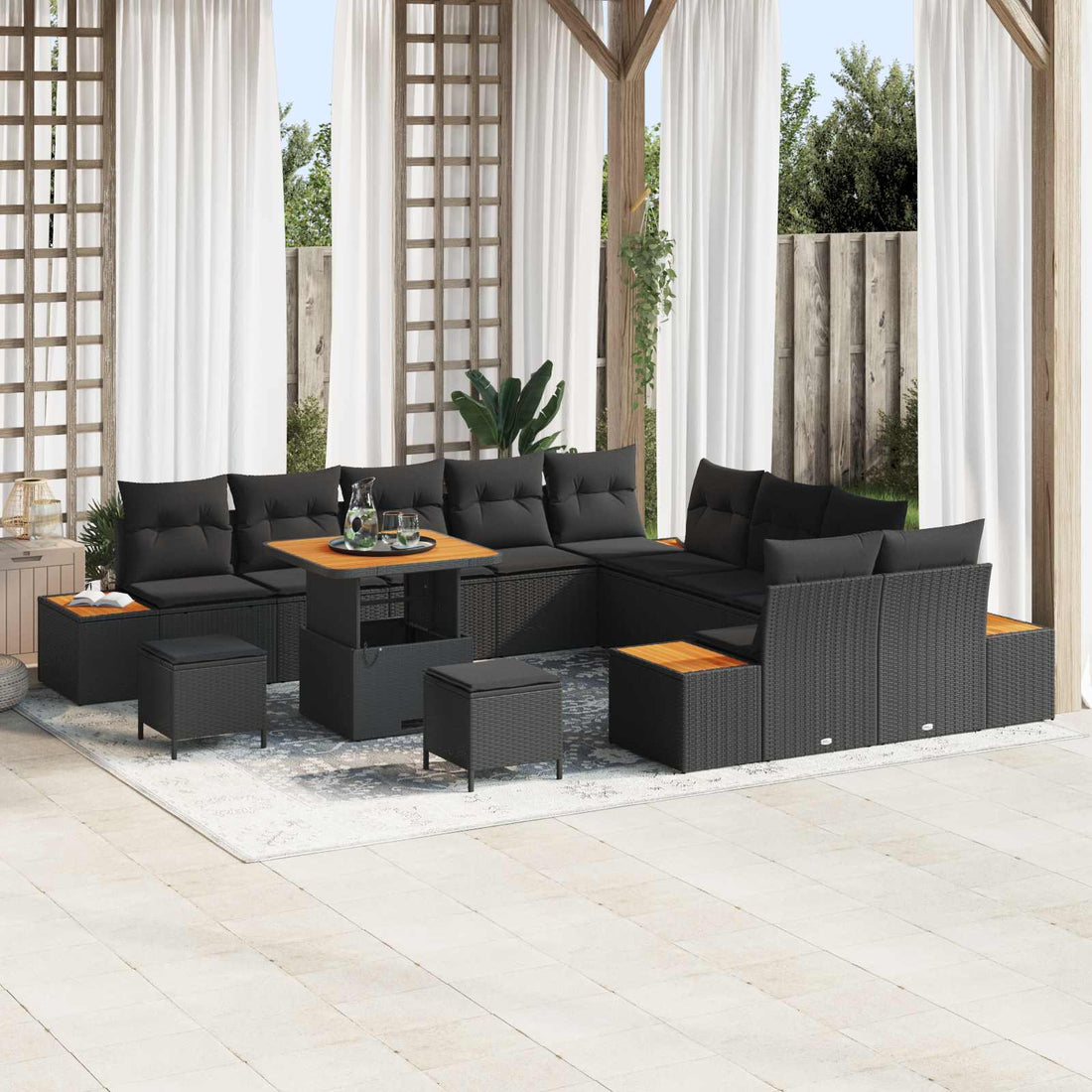 vidaXL Conjunto de sofás de jardín 13 uds. 12-Número de plazas Negro