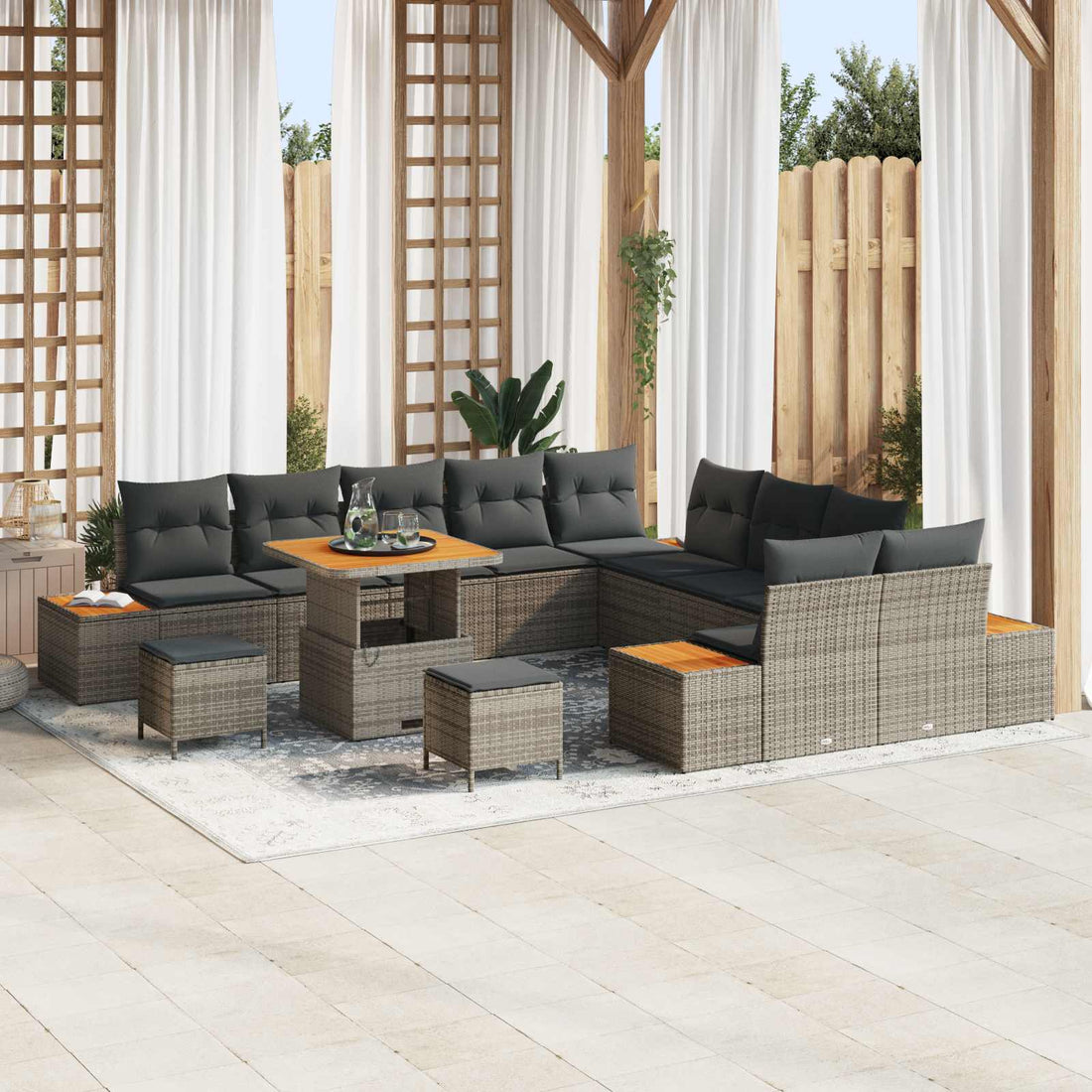 vidaXL Conjunto de sofás de jardín 13 uds. 12-Número de plazas Gris