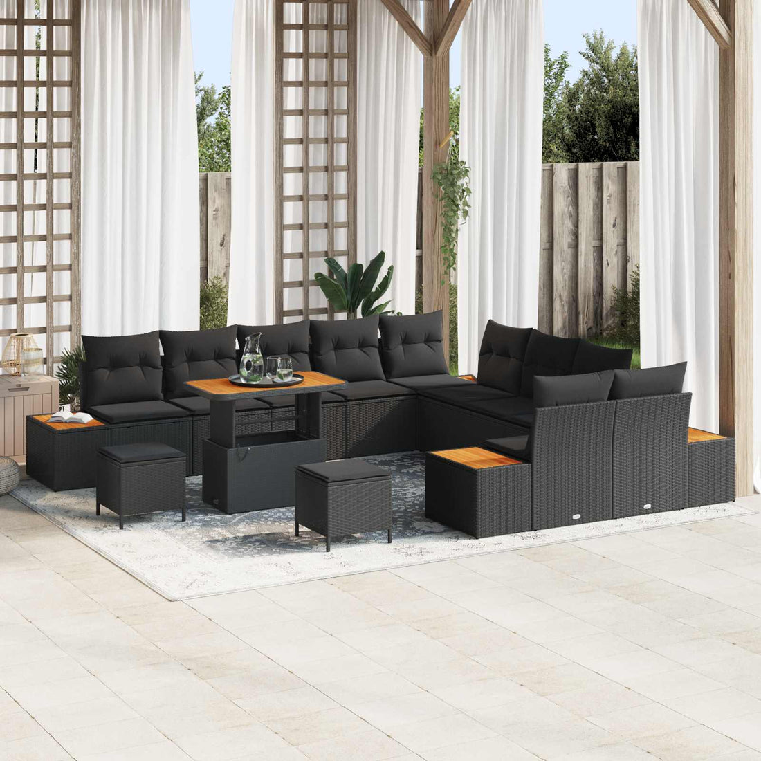 vidaXL Conjunto de sofás de jardín 13 uds. 12-Número de plazas Negro