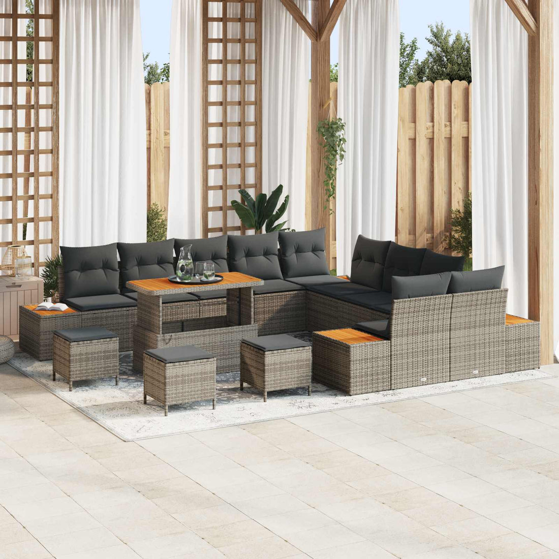 vidaXL Conjunto de sofás de jardín 14 uds. 13-Número de plazas Gris