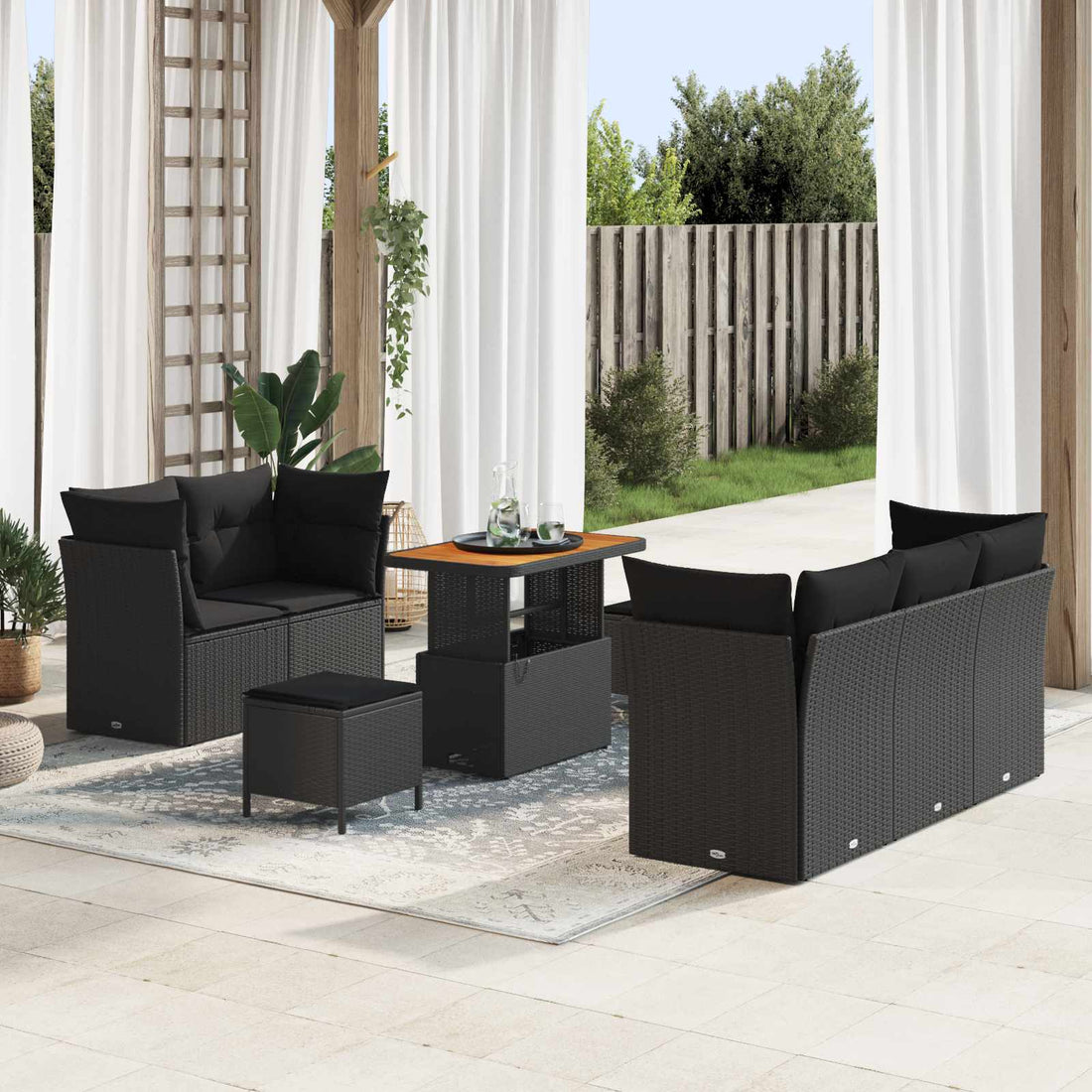 vidaXL Conjunto de sofá de jardín 8 uds. 5-Número de plazas Negro