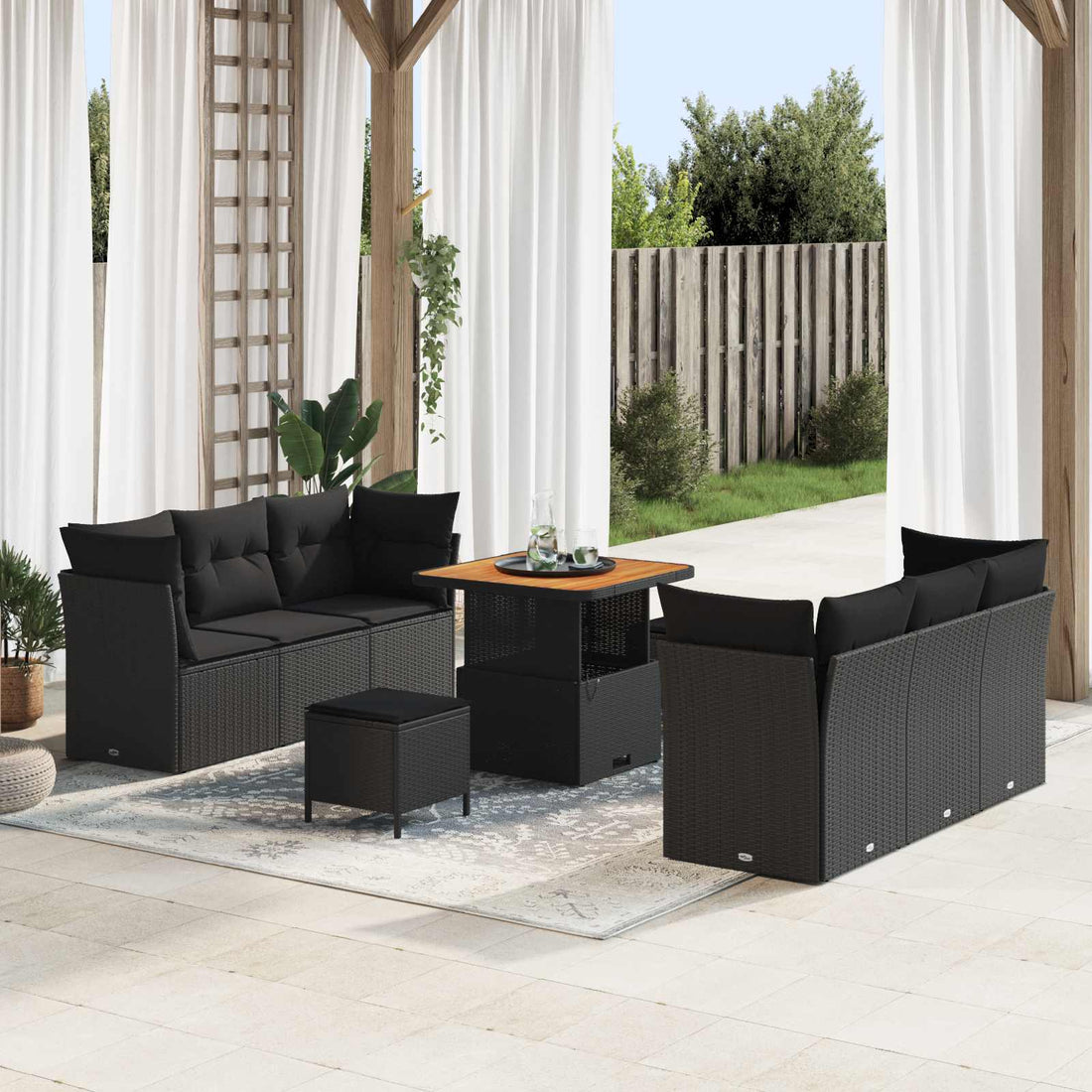 vidaXL Conjunto de sofá de jardín 9 pcs Negro ratán sintético