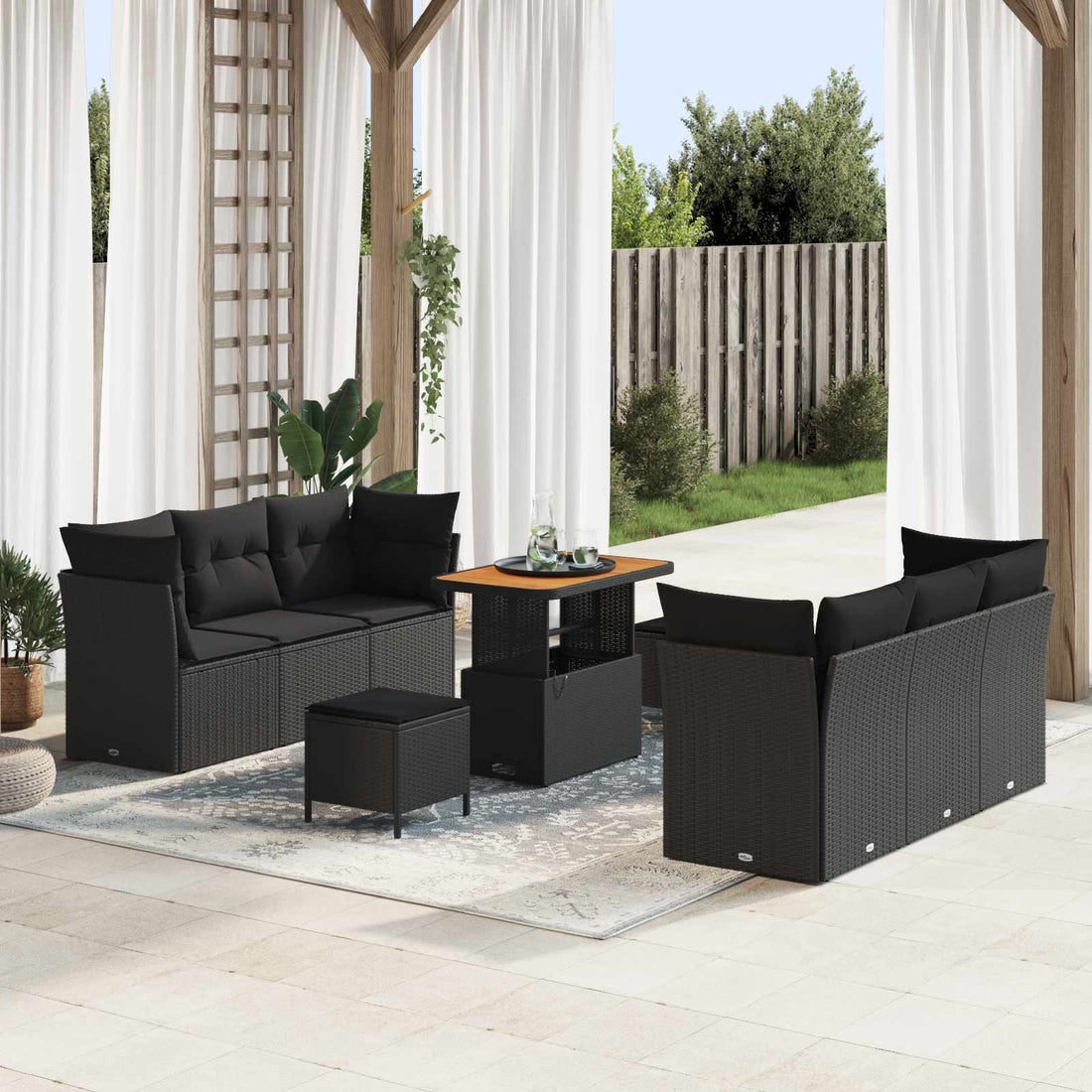 vidaXL Conjunto de sofá de jardín 9 pcs Negro ratán sintético