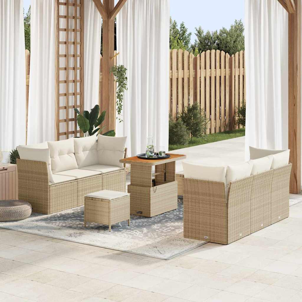 vidaXL Conjunto de sofá de jardín 9 pcs Beige y Crema ratán sintético