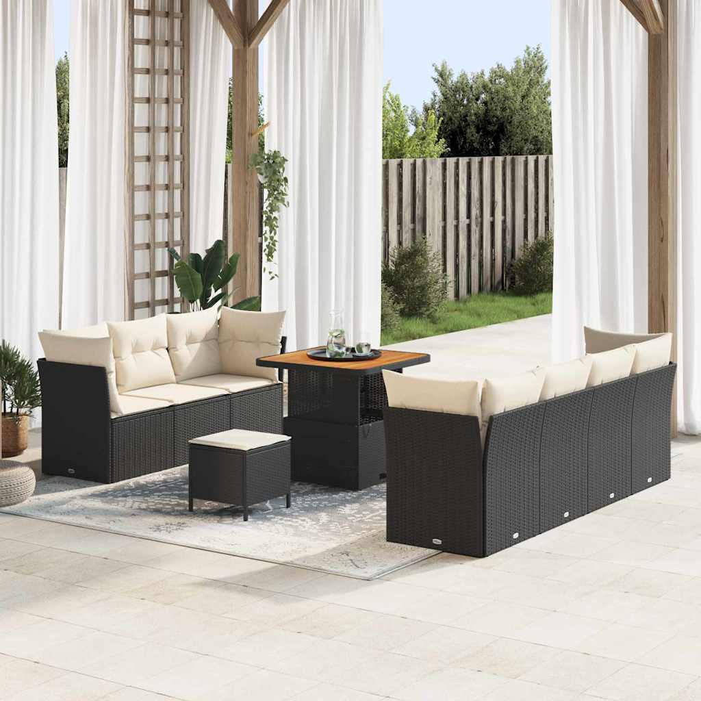 vidaXL Conjunto de sofá de jardín con cojín 10 pcs Negro y crema