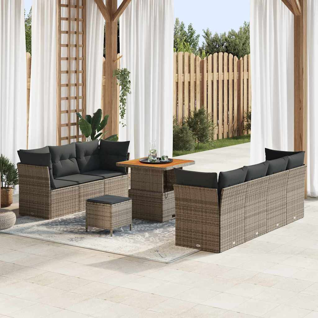 vidaXL Conjunto de sofá de jardín 10 uds. 9-Número de plazas Gris