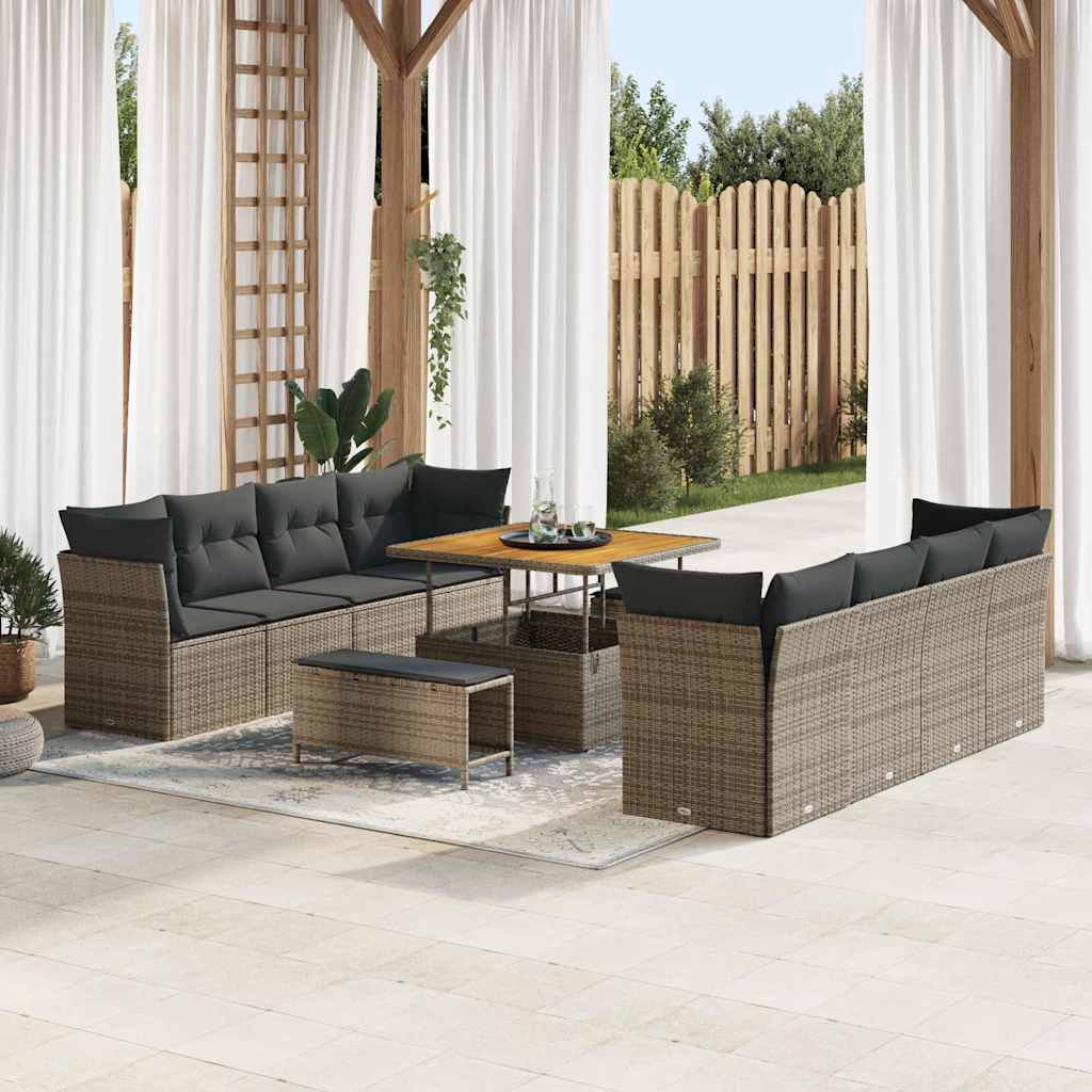 vidaXL Conjunto de sofá de jardín 11 uds. 8-Número de plazas Gris