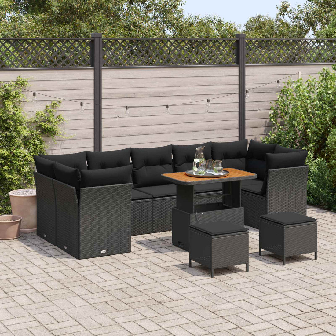 vidaXL Conjunto de sofá de jardín 10 uds. 7-Número de plazas Negro