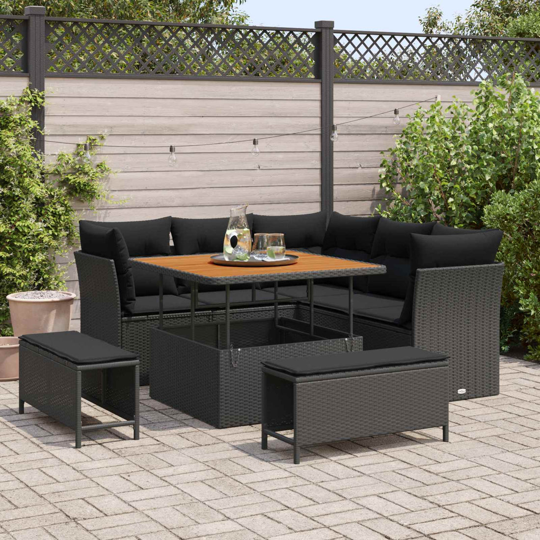 vidaXL Conjunto de sofá de jardín 8 uds. 5-Número de plazas Negro
