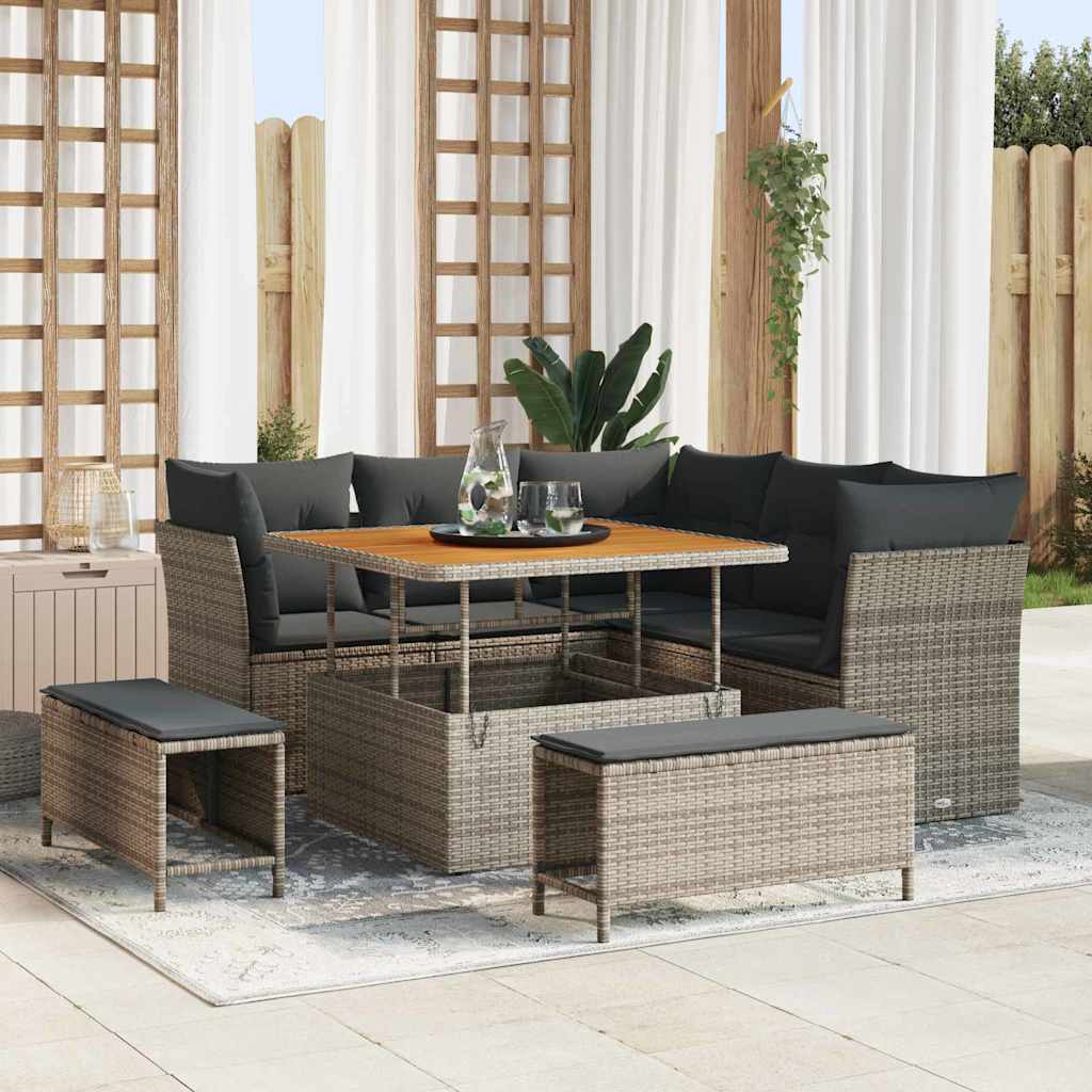 vidaXL Conjunto de sofá de jardín 8 uds. 5-Número de plazas Gris