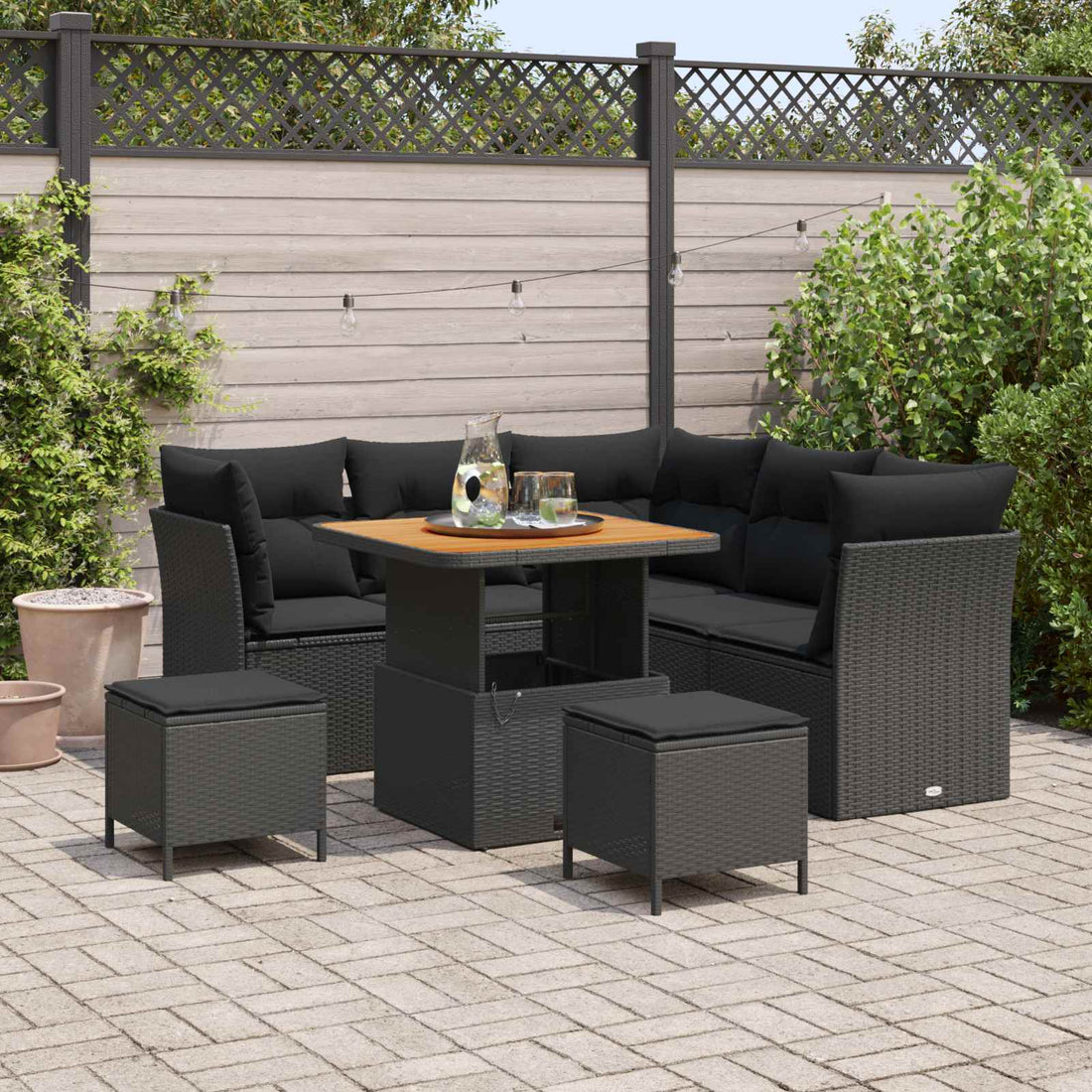 vidaXL Conjunto de sofá de jardín 8 uds. 5-Número de plazas Negro