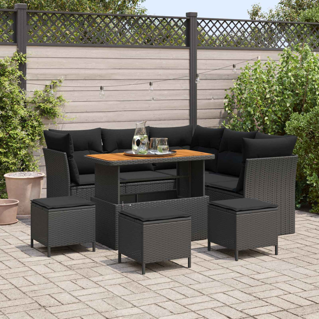 vidaXL Conjunto de sofá de jardín 9 uds. 5-Número de plazas Negro