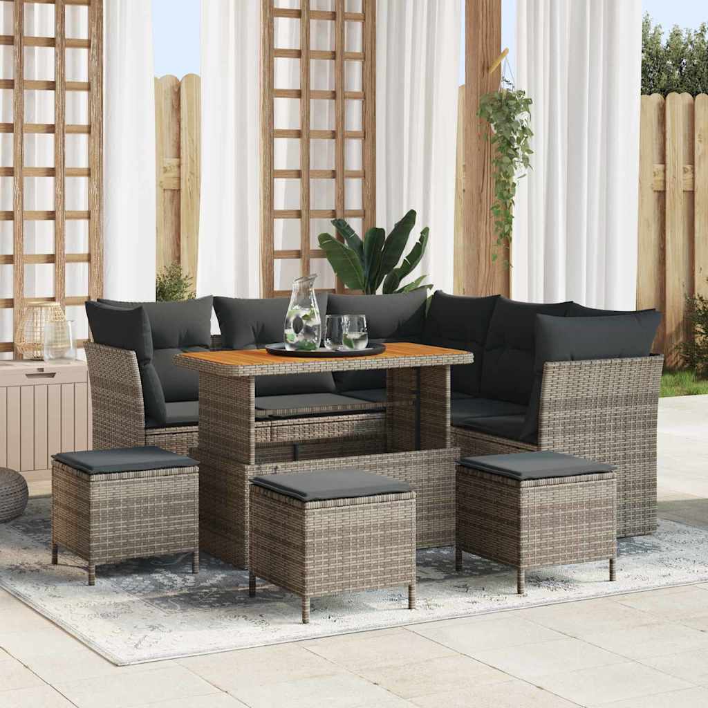 vidaXL Conjunto de sofá de jardín 9 uds. 5-Número de plazas Gris