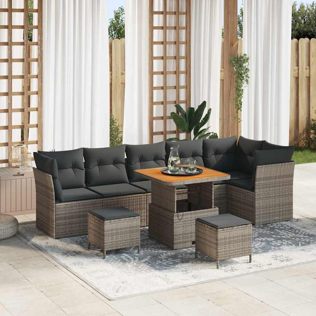 vidaXL Conjunto de sofá de jardín 9 uds. 6-Número de plazas Gris