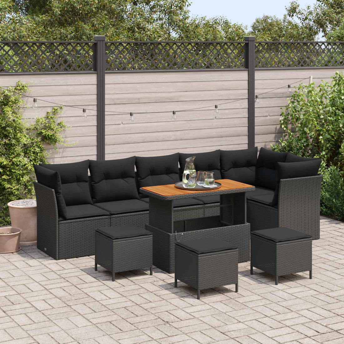 vidaXL Conjunto de sofá de jardín 10 uds. 6-Número de plazas Negro
