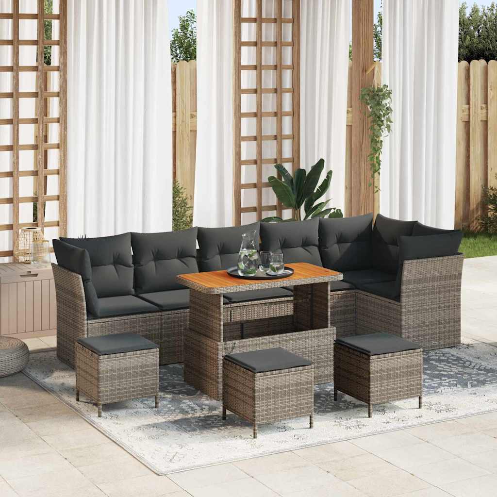 vidaXL Conjunto de sofá de jardín 10 uds. 6-Número de plazas Gris