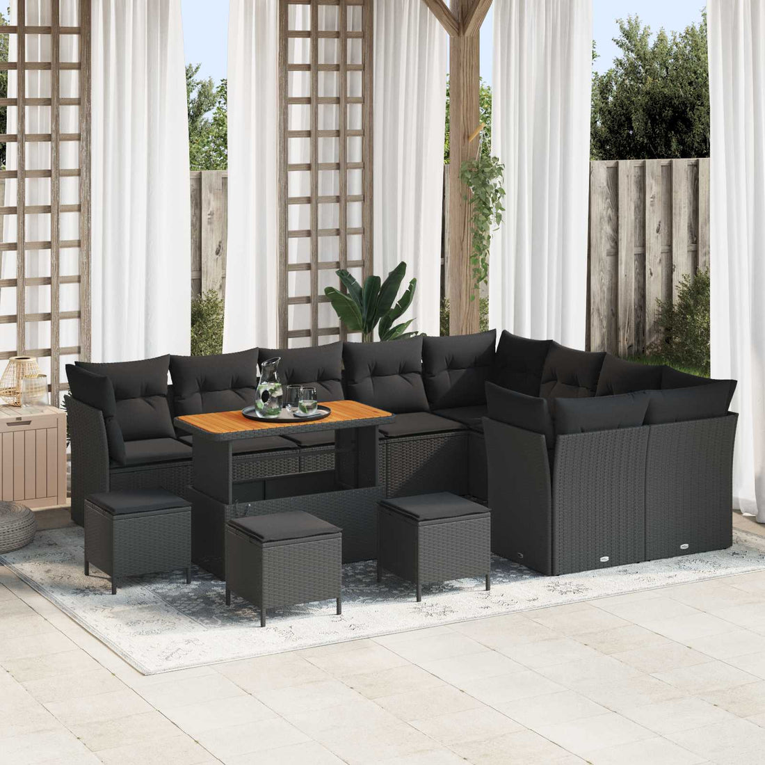 vidaXL Conjunto de sofá de jardín 13 uds. 9-Número de plazas Negro