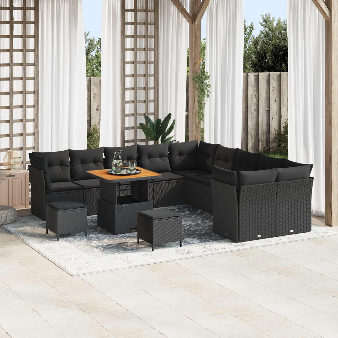vidaXL Conjunto de sofá de jardín 13 uds. Negro ratán sintético