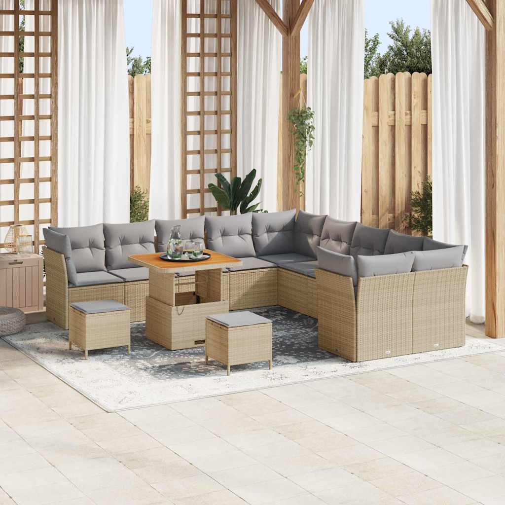 vidaXL Conjunto de sofá de jardín 13 uds. Beige y Gris Claro
