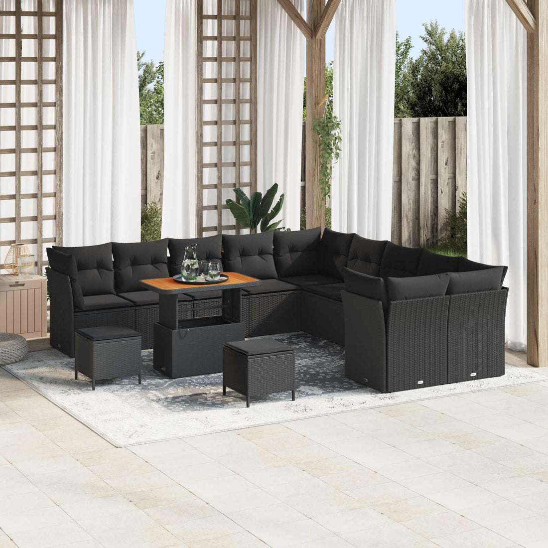 vidaXL Conjunto de sofá de jardín 13 uds. Negro ratán sintético