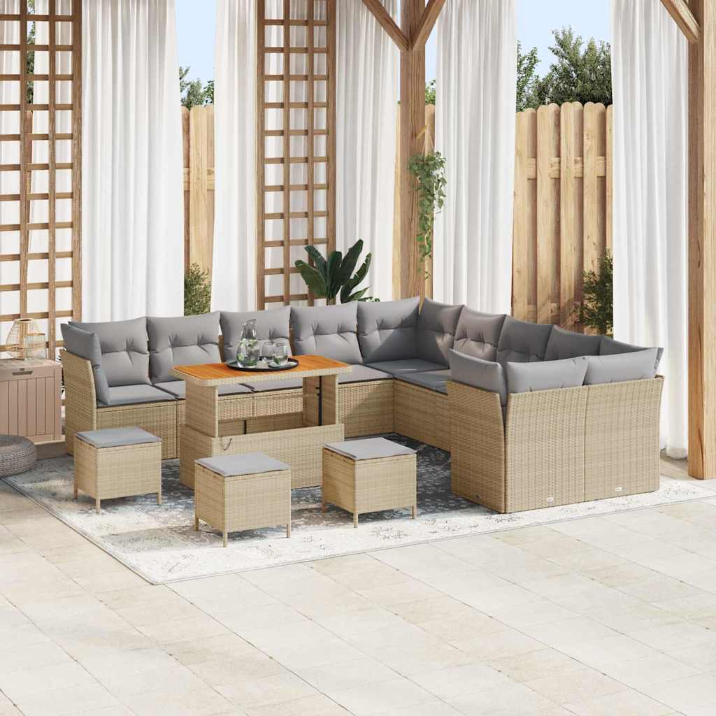 vidaXL Conjunto de sofá de jardín 14 uds. Beige y Gris Claro