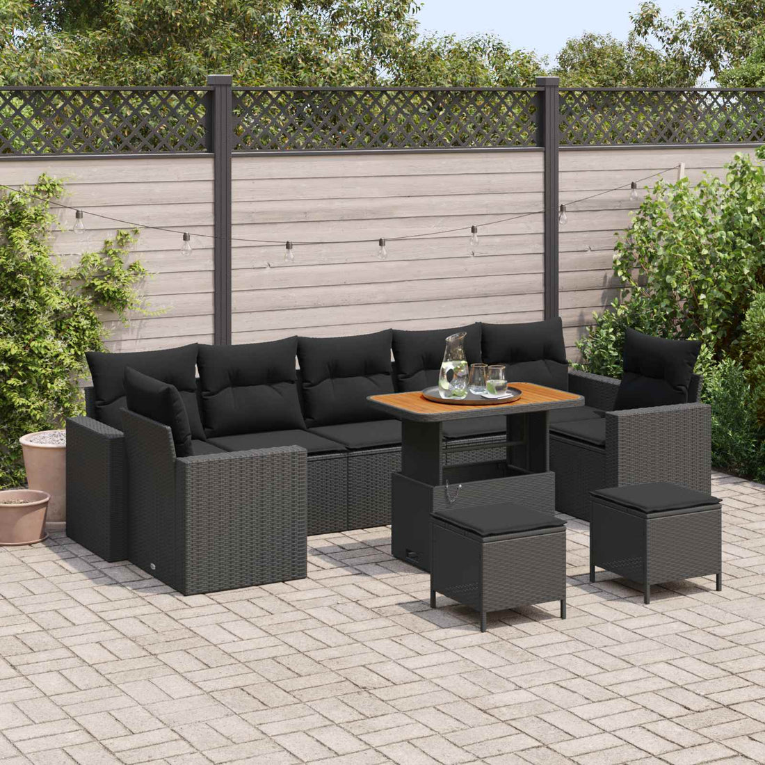 vidaXL Conjunto de sofás de jardín 13 pcs Negro ratán sintético